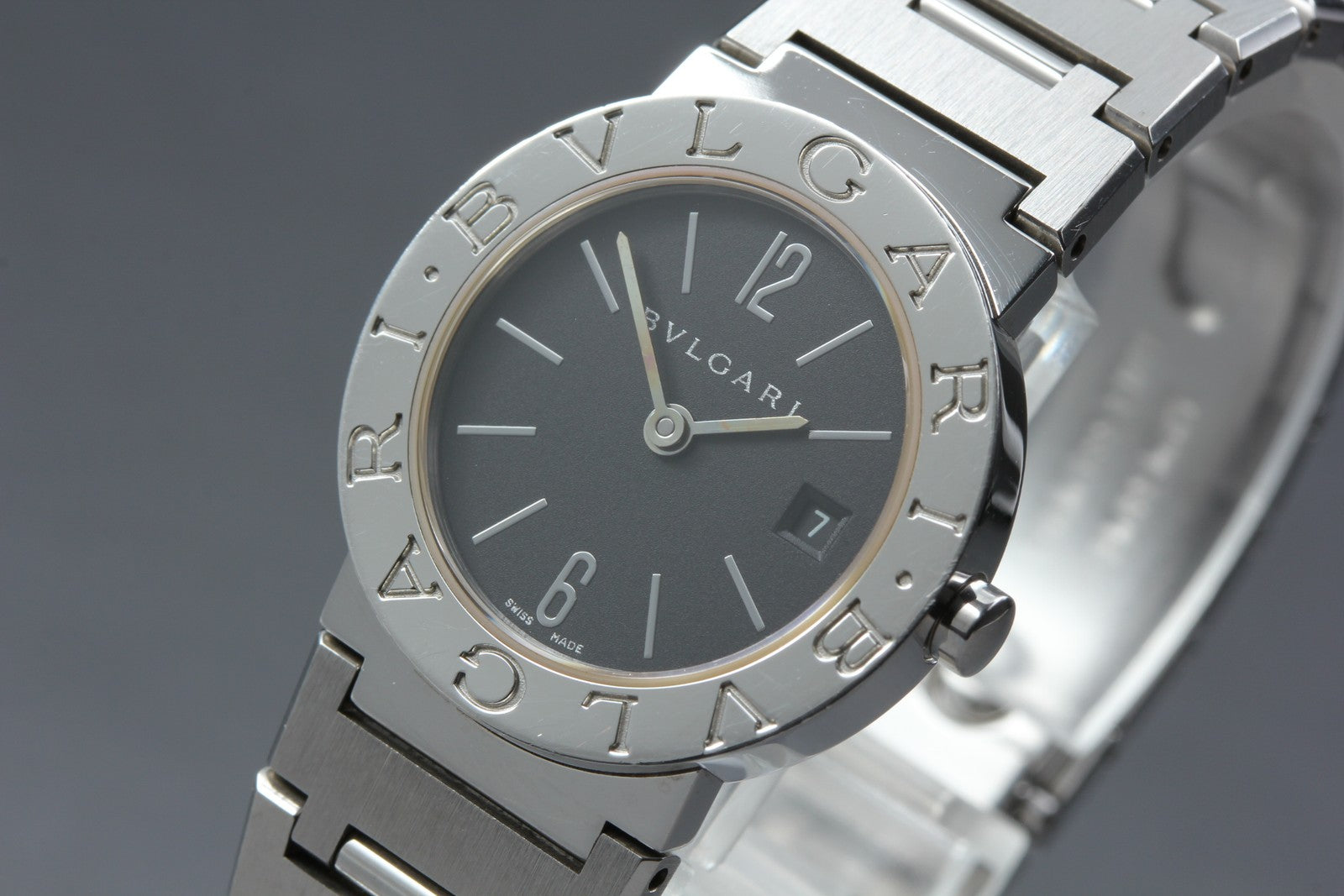 New Batt BVLGARI BB26SS Black Dial Quartz Date Women's Watch 26mm Used JAPAN