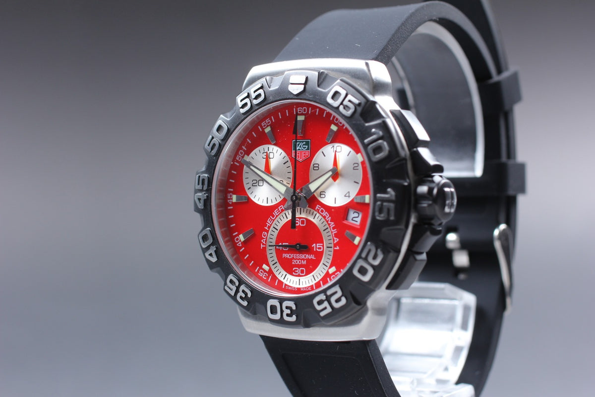 Used TAG Heuer Formula 1 CAH1112 Red Quartz Chronograph Men's Watch 42mm JAPAN