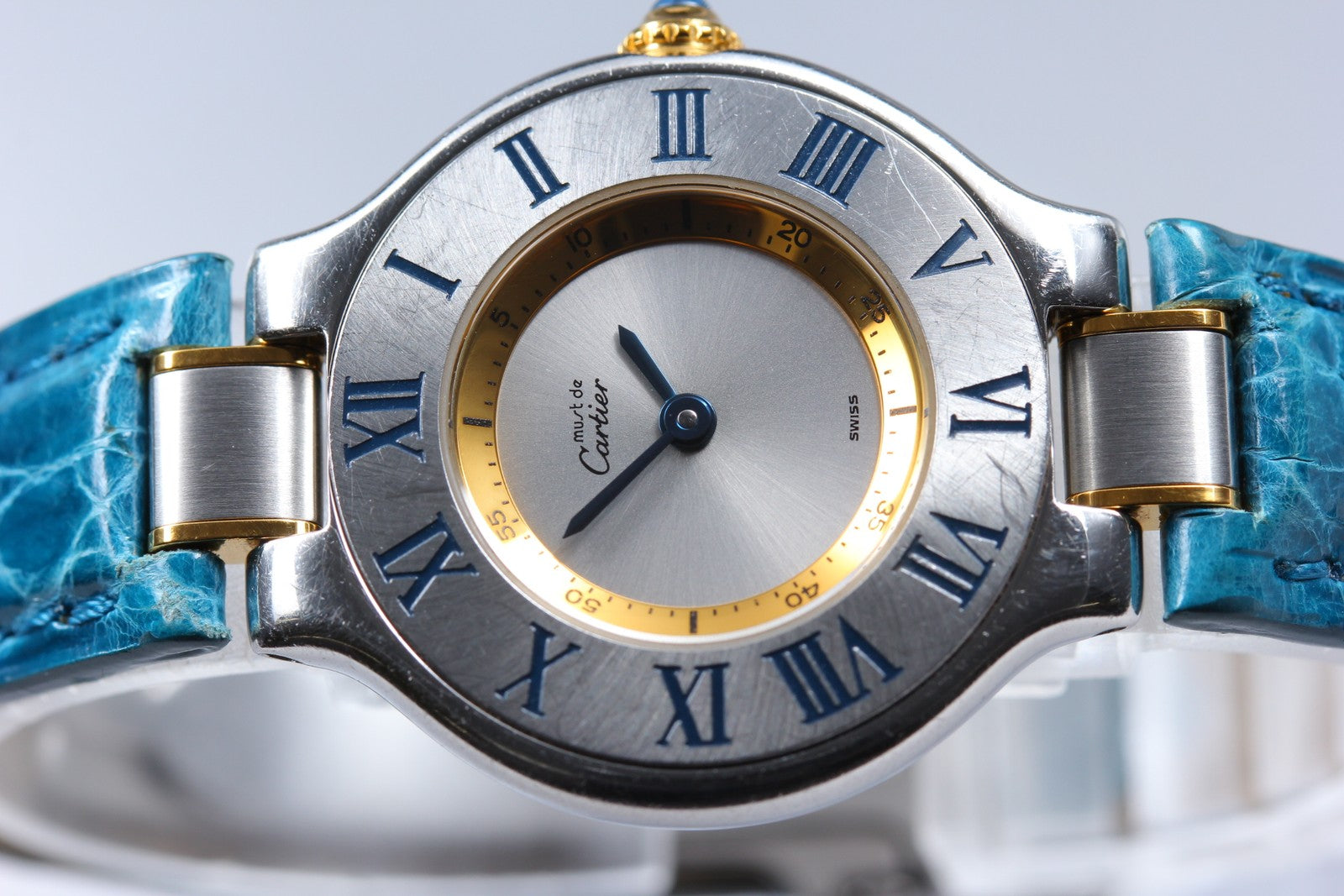 Exc+5 Box Cartier Must de Cartier 21 1340 Blue Silver 27mm Women's Quartz Watch