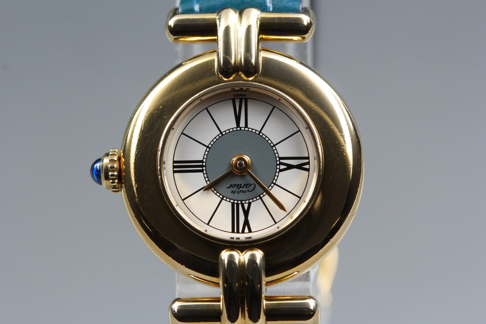 Vintage Cartier Must Colisee Vermeil 590002 Blue White Dial Women's Qz Watch
