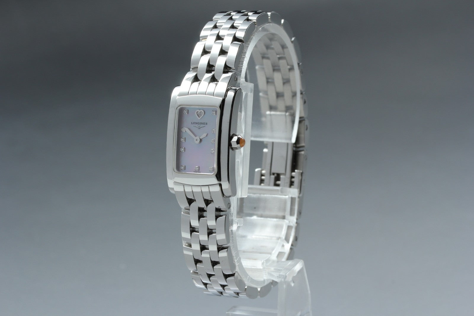 Longines L5.158.4 DolceVita Pink Dial Silver 16mm Diamond Women's Quartz Watch