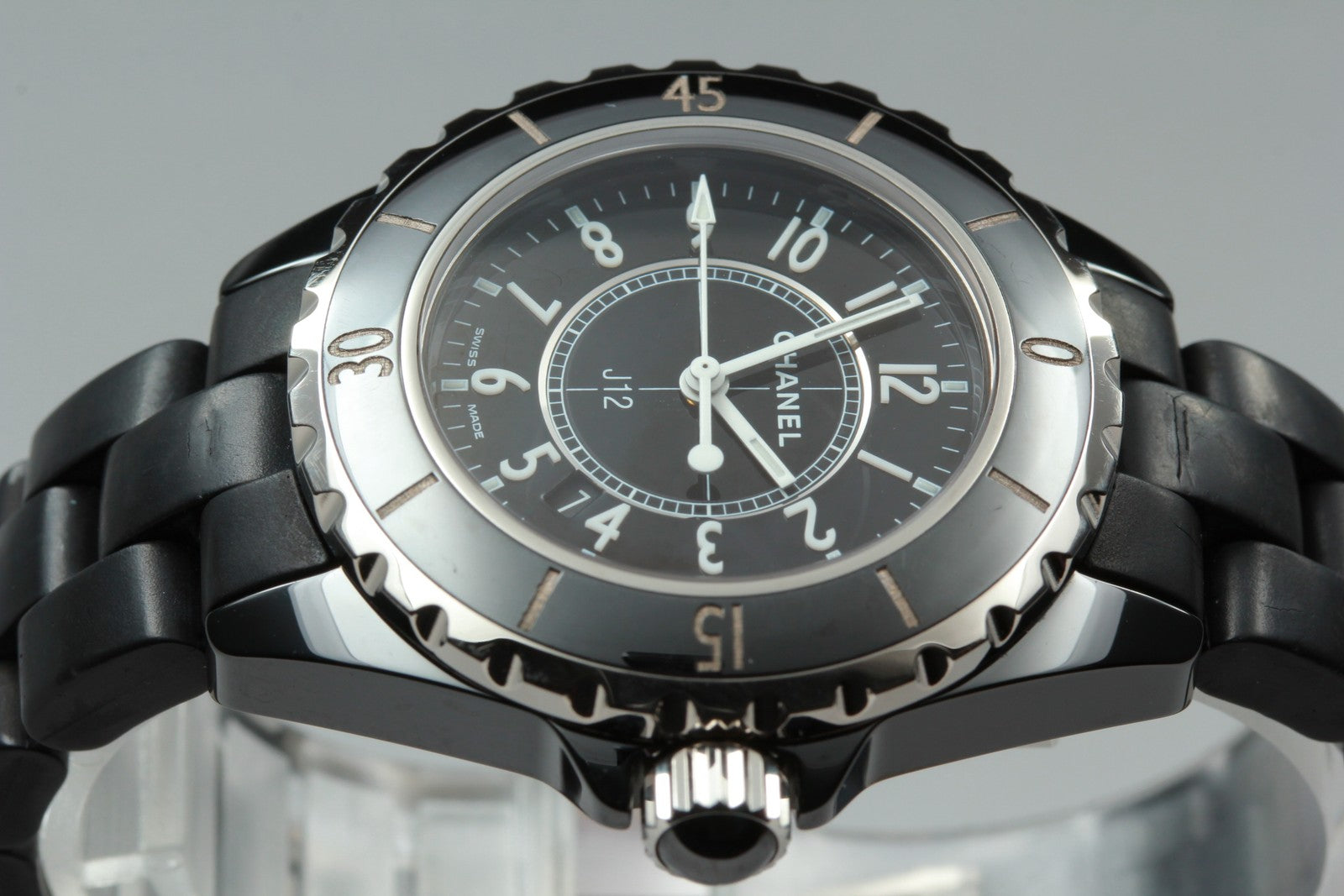 Overhauled Exc+5 Box CHANEL J12 H0681 Black Ceramic Rubber 33mm Qz Women’s Watch