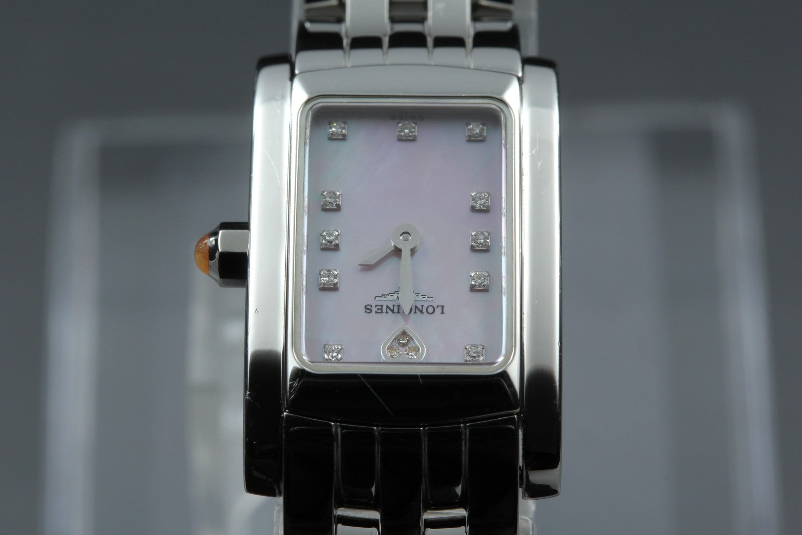 Longines L5.158.4 DolceVita Pink Dial Silver 16mm Diamond Women's Quartz Watch
