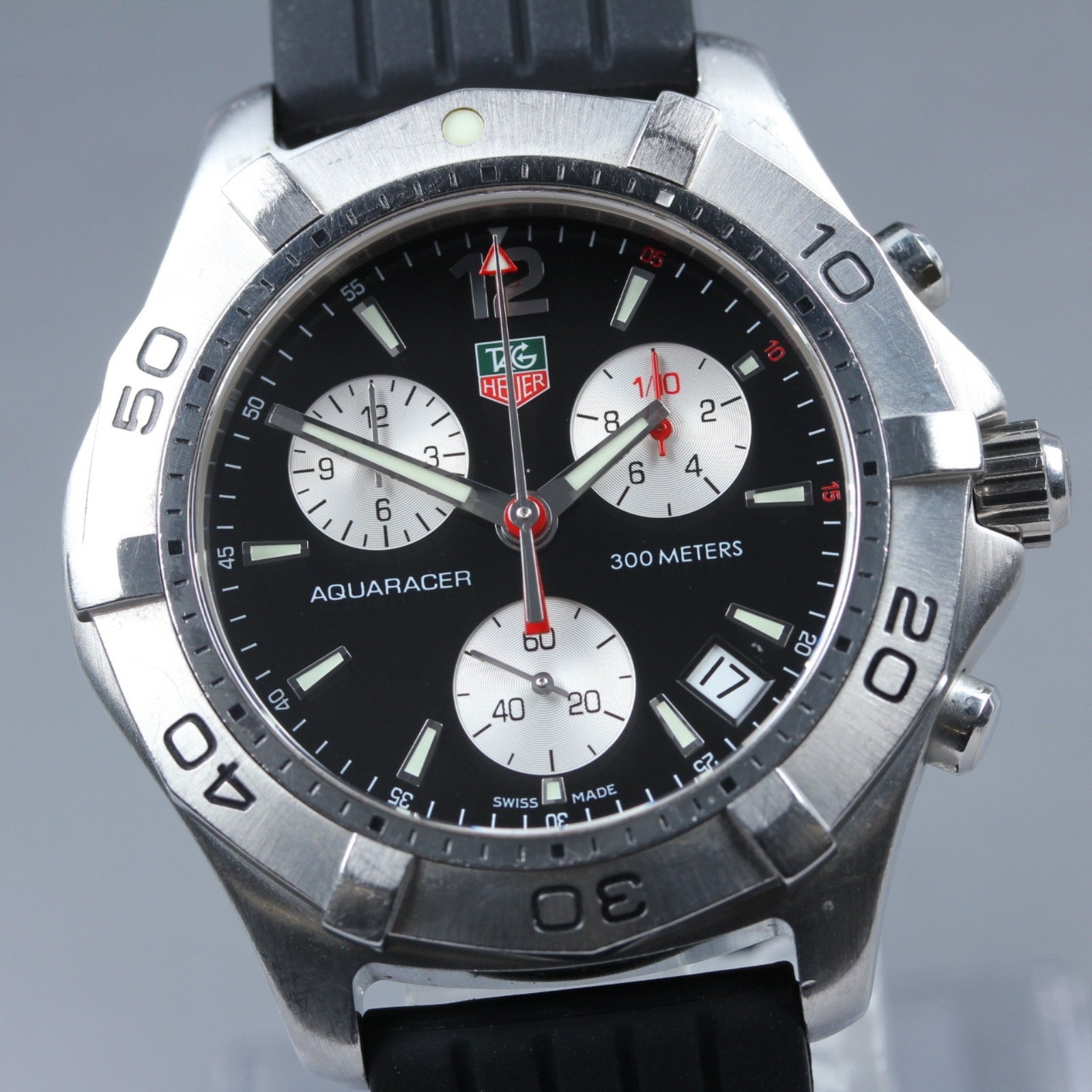 TAG Heuer Aquaracer CAF1110 Chronograph Black Date Quartz Men's Watch 42mm Exc+5