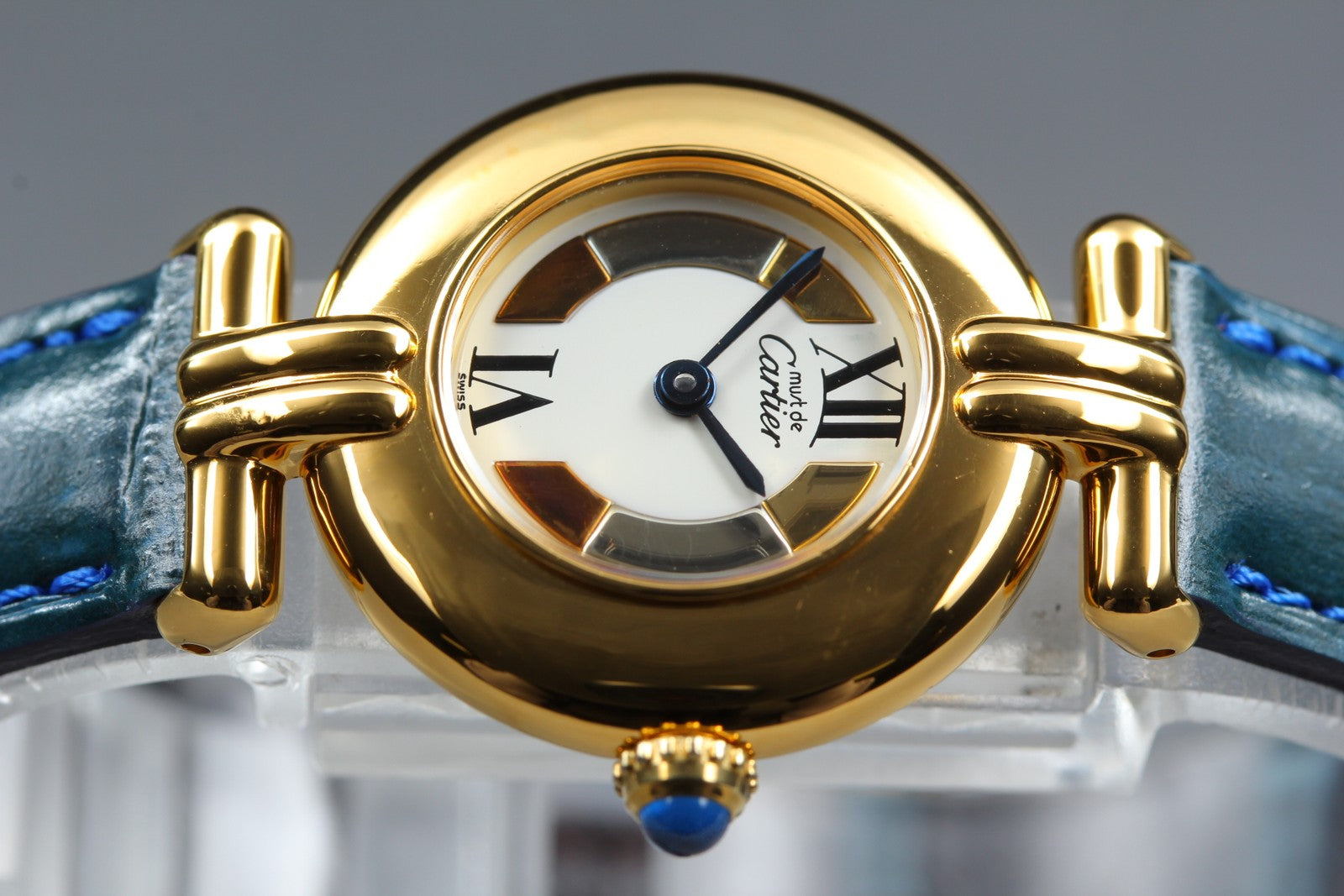 Vintage Cartier Must Colisee Vermeil 590002 Blue Gold Women's Quartz Watch