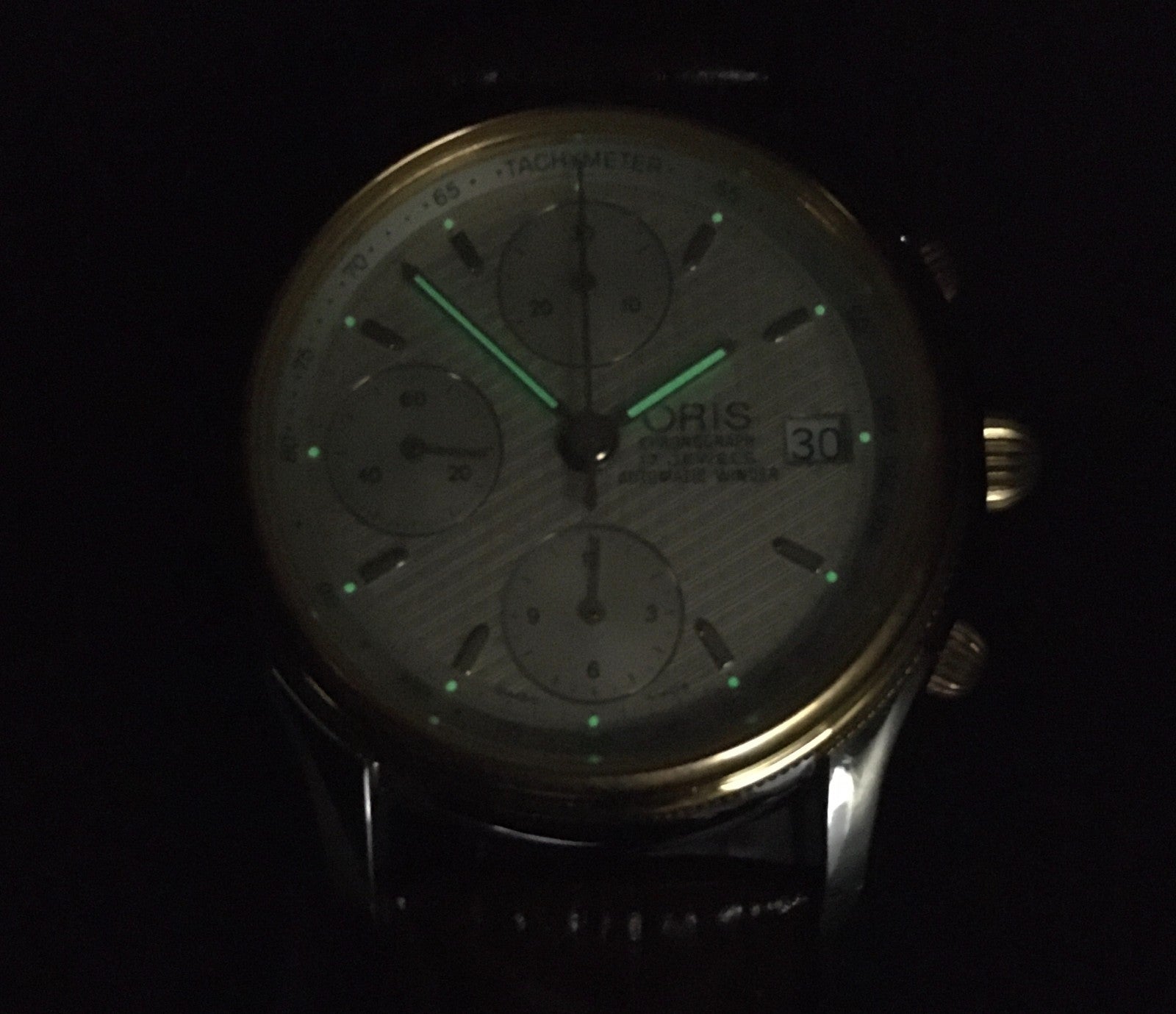 ORIS 7415 Chronograph Silver Dial Date Automatic Men's Watch 37mm JP Exc+5*Box