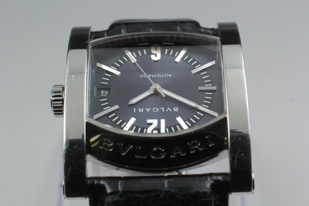 BVLGARI Assioma AA44S Black Dial Automatic Date Men's Watch 34mm From JAPAN Box