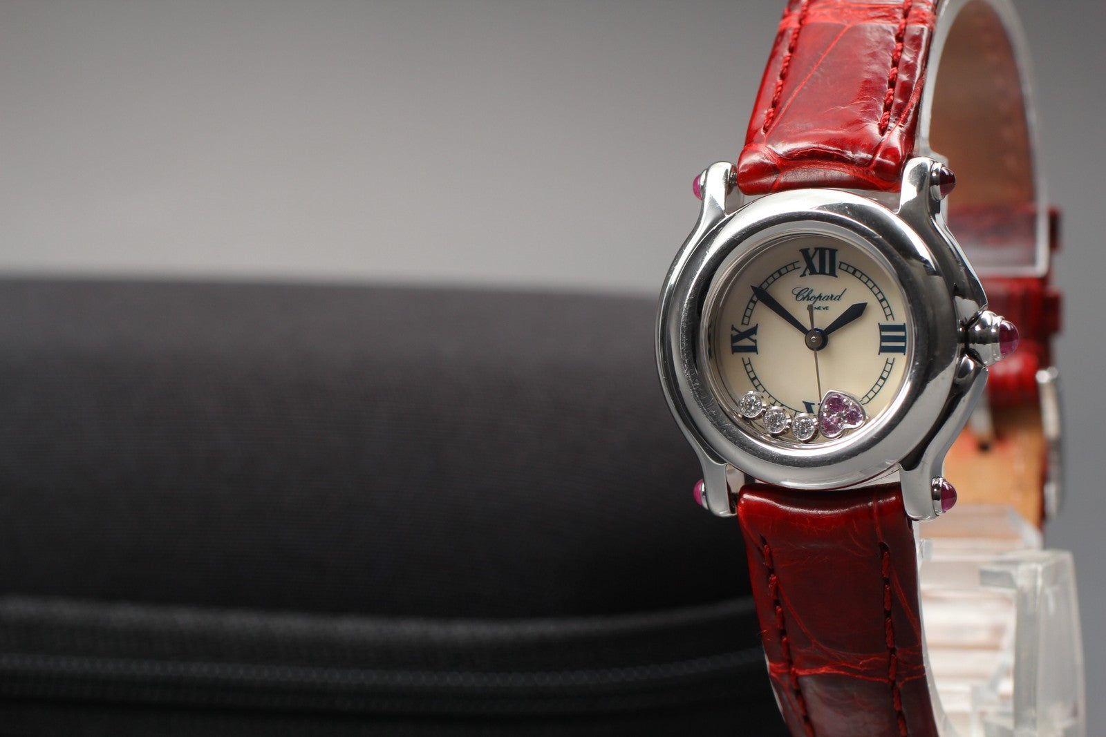 EXC+5 Chopard Happy Sports 27/8245-42 Heart Diamond Red Silver Qz Women’s Watch
