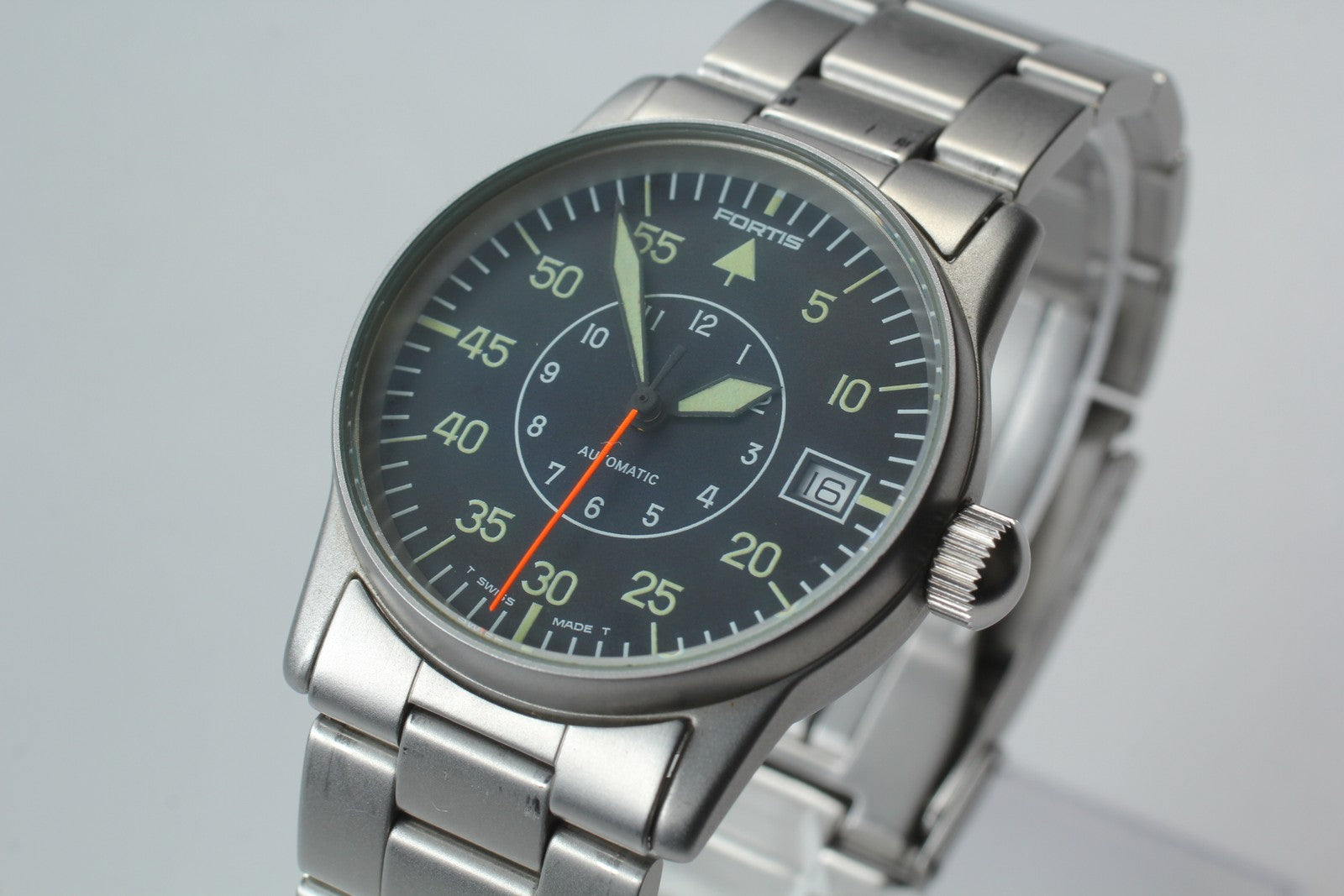 FORTIS Flieger 620.10.46 Automatic Black Men's Date Watch 34mm JAPAN Exc+5*Box