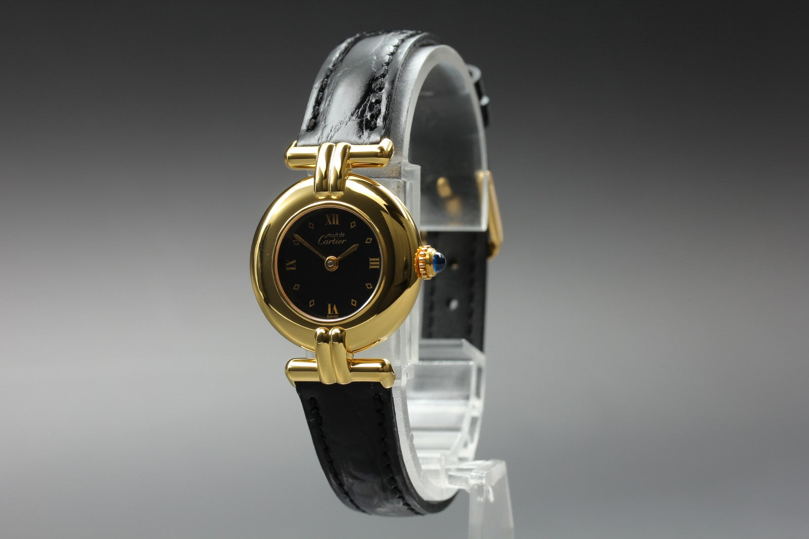 Vintage Cartier Must Colisee Vermeil 590002 Black Gold Women's Quartz Watch