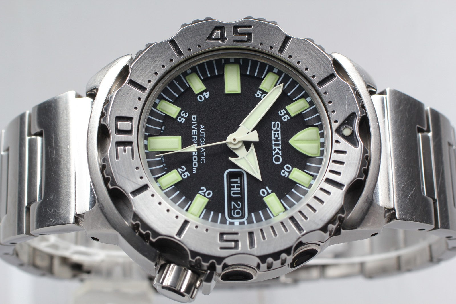 Exc+5* SEIKO 7S26-0350 SKX779 Divers Black Monster Automatic Men's Watch JAPAN