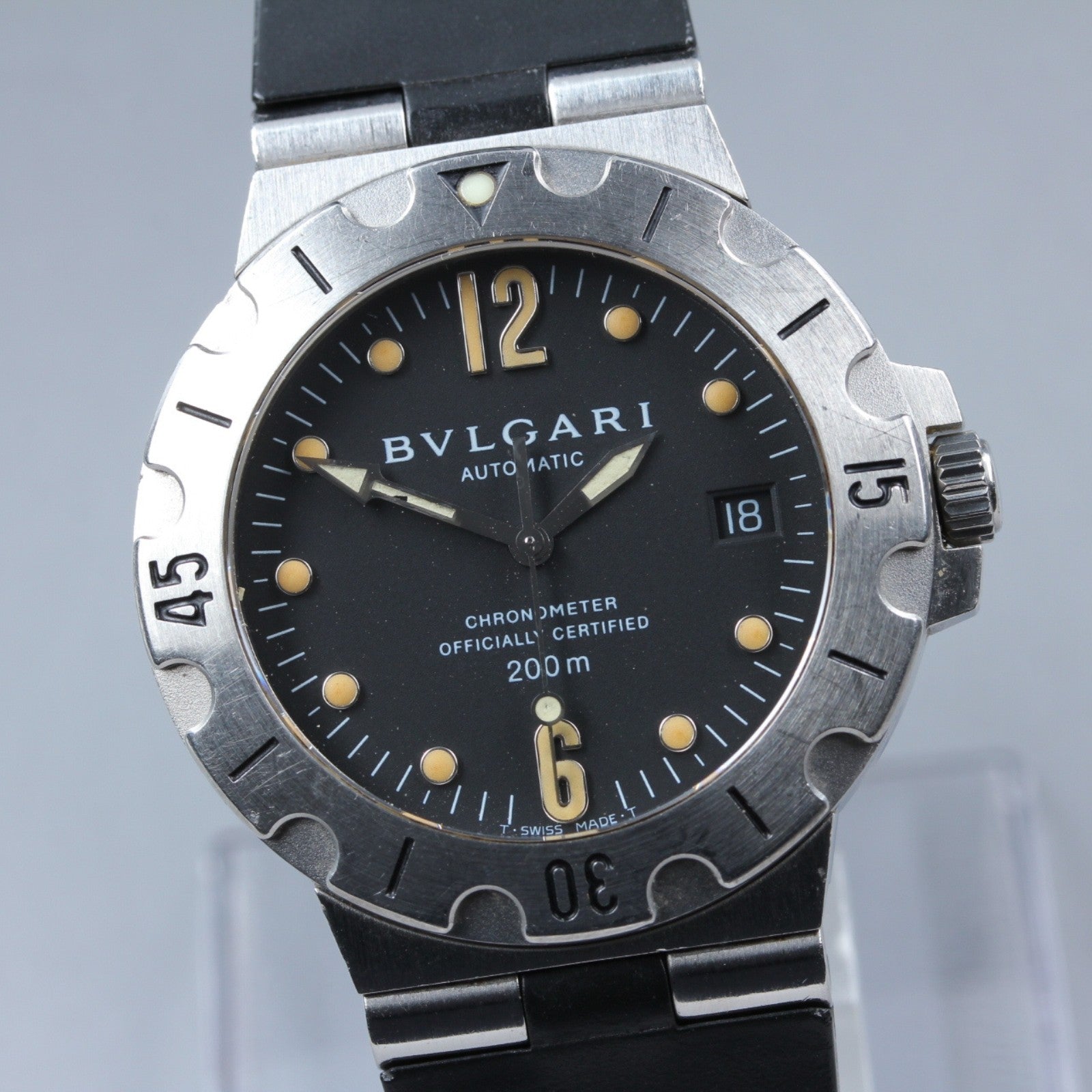 Exc+5*Box BVLGARI Diagono Scuba SD38S Black Automatic Men's Watch 38mm JAPAN