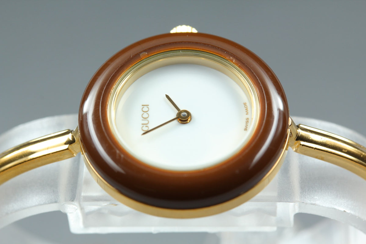Gucci Change Bezel 11/12.2 Brown Bezel Gold Women's Quartz Watch Vintage