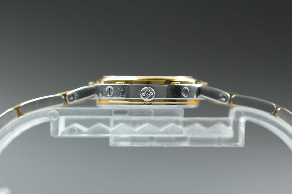HERMES Clipper White Dial Gold Bracelet 24mm Woman's Quartz Watch Vintage