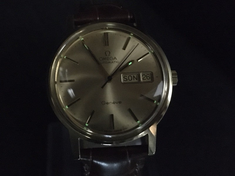 OMEGA Geneve Day-Date 166.0117 Cal.1022 Gold Brown 34mm AT Men's Watch Vintage