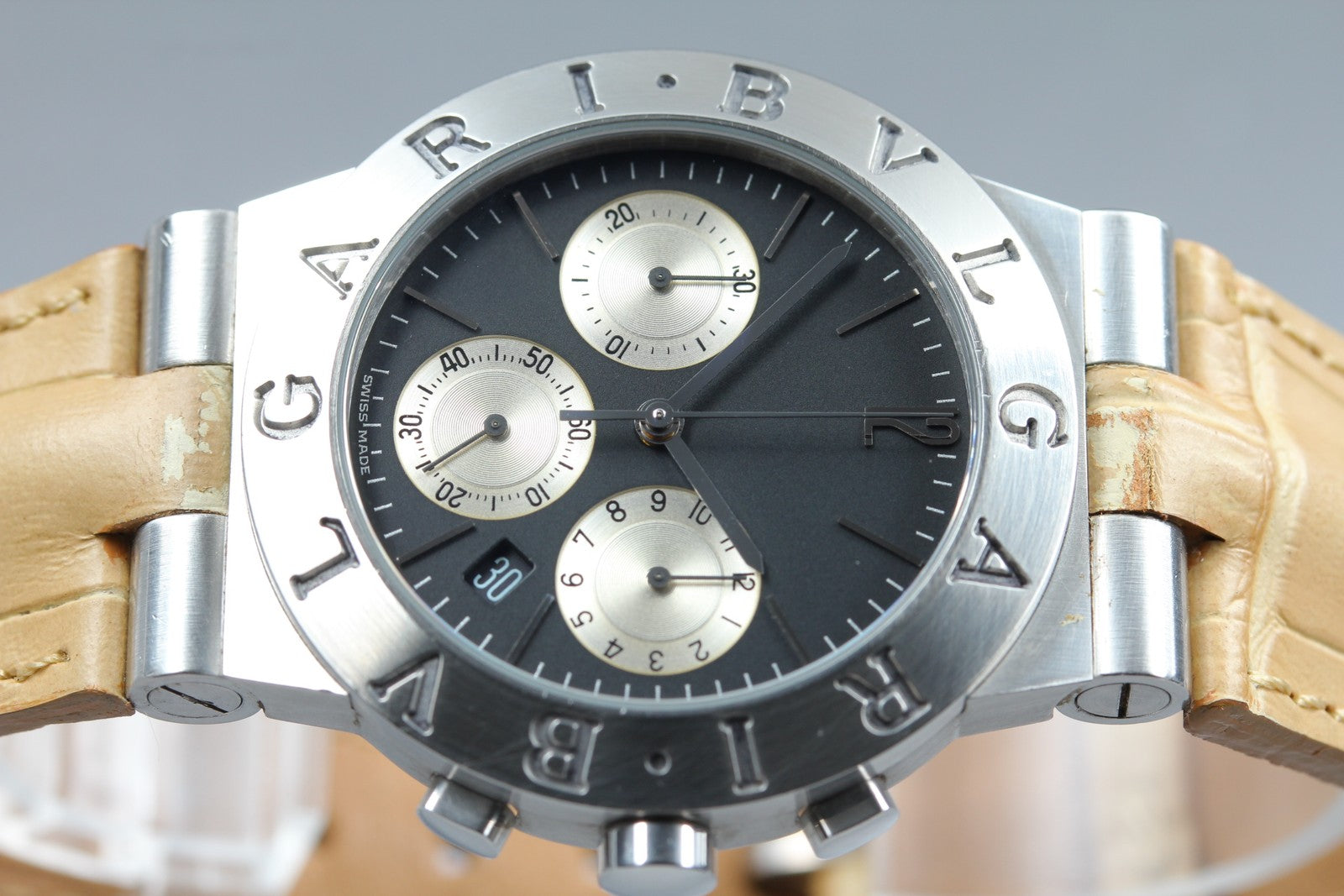 BVLGARI Diagono CH35S Quartz Chronograph Black Men's Watch 36mm JAPAN Exc+5*Box