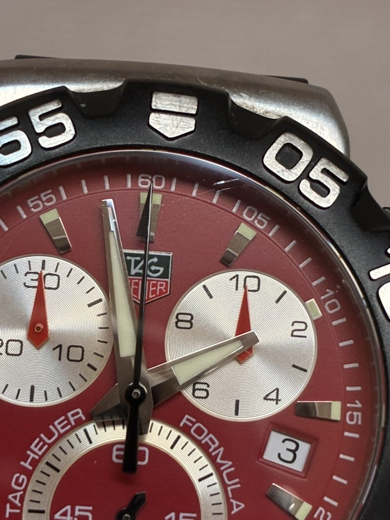 Used TAG Heuer Formula 1 CAH1112 Red Quartz Chronograph Men's Watch 42mm JAPAN