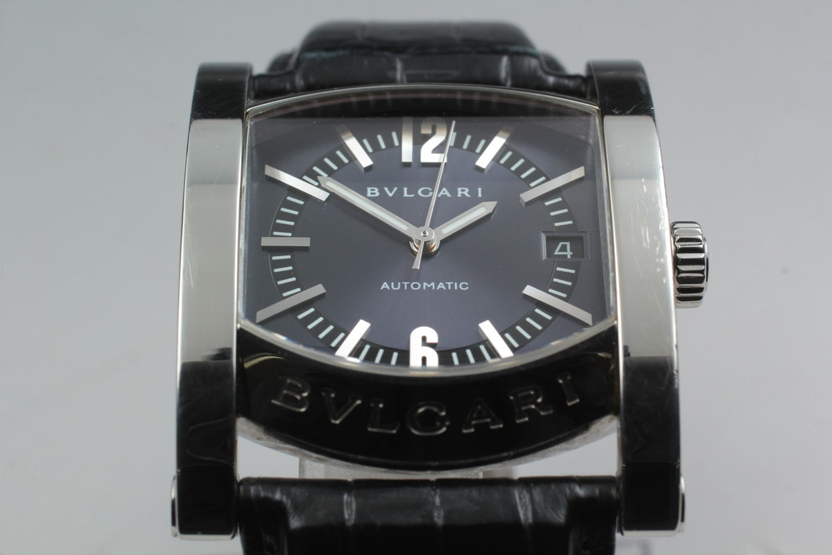 BVLGARI Assioma AA44S Black Dial Automatic Date Men's Watch 34mm From JAPAN Box