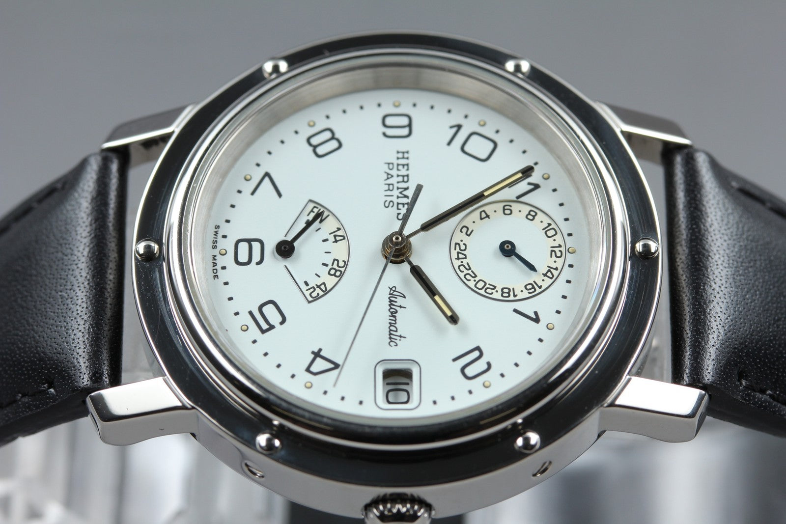 HERMES Clipper CL5.710 GMT Automatic White Dial Date Men's Watch 36mm JAPAN