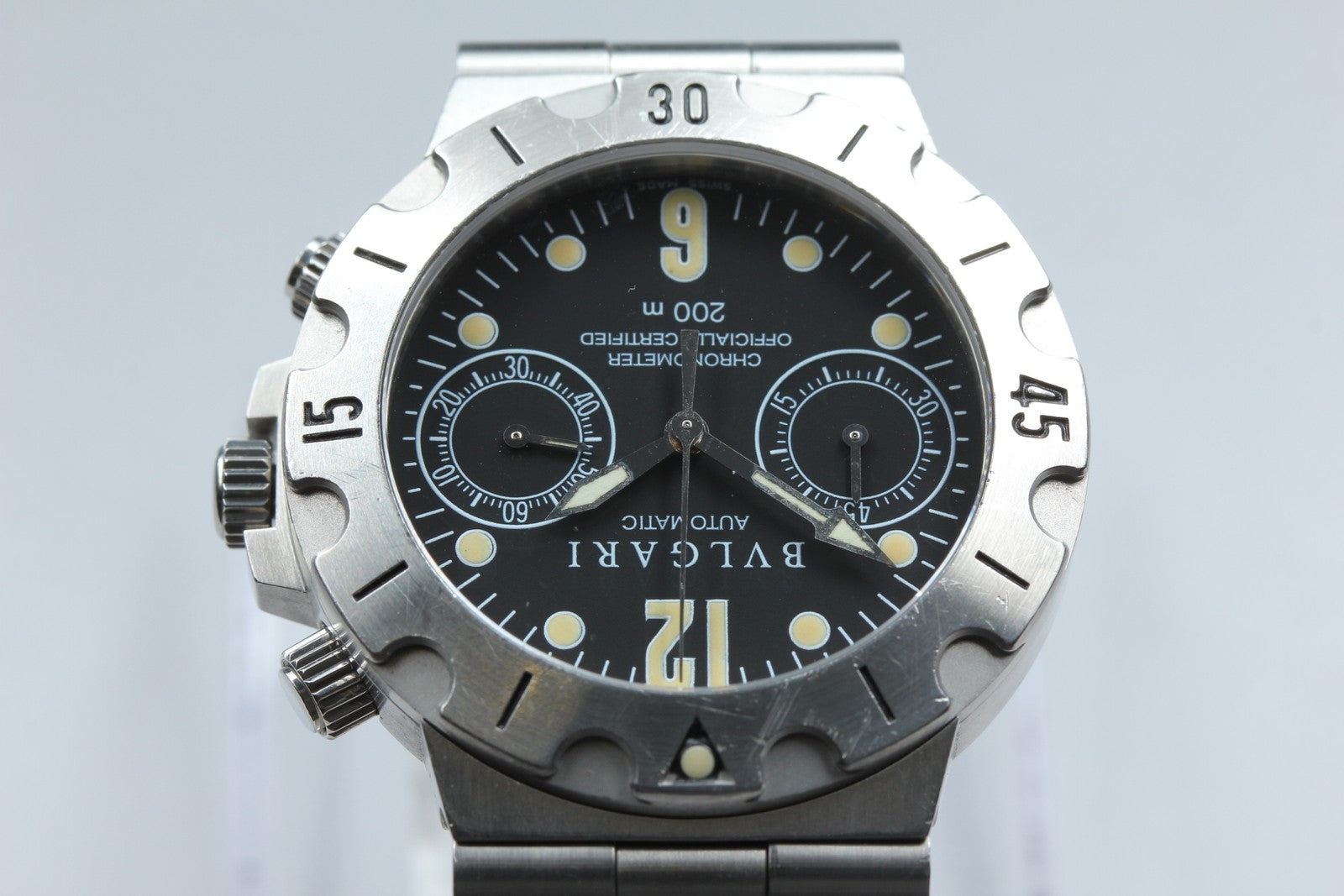 BVLGARI Diagono Scuba SC38S Chronograph Automatic Black Boy's Watch 39mm JAPAN