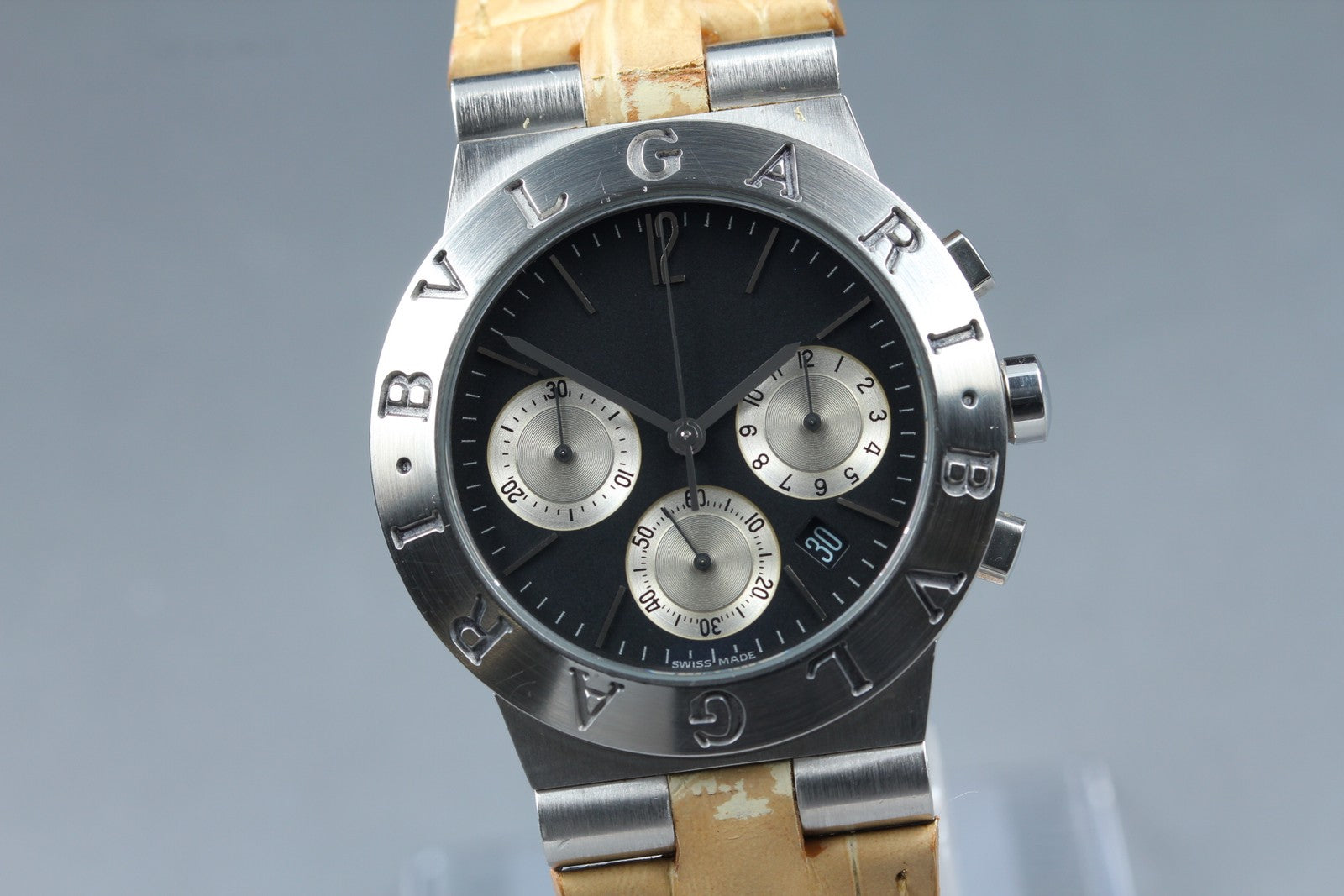 BVLGARI Diagono CH35S Quartz Chronograph Black Men's Watch 36mm JAPAN Exc+5*Box