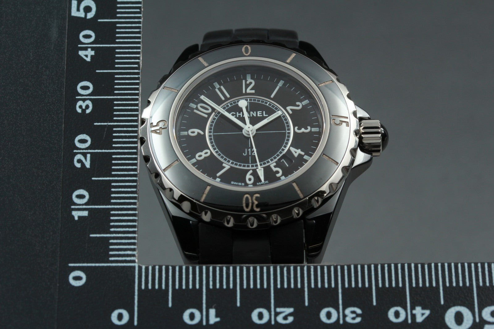 Overhauled Exc+5 Box CHANEL J12 H0681 Black Ceramic Rubber 33mm Qz Women’s Watch