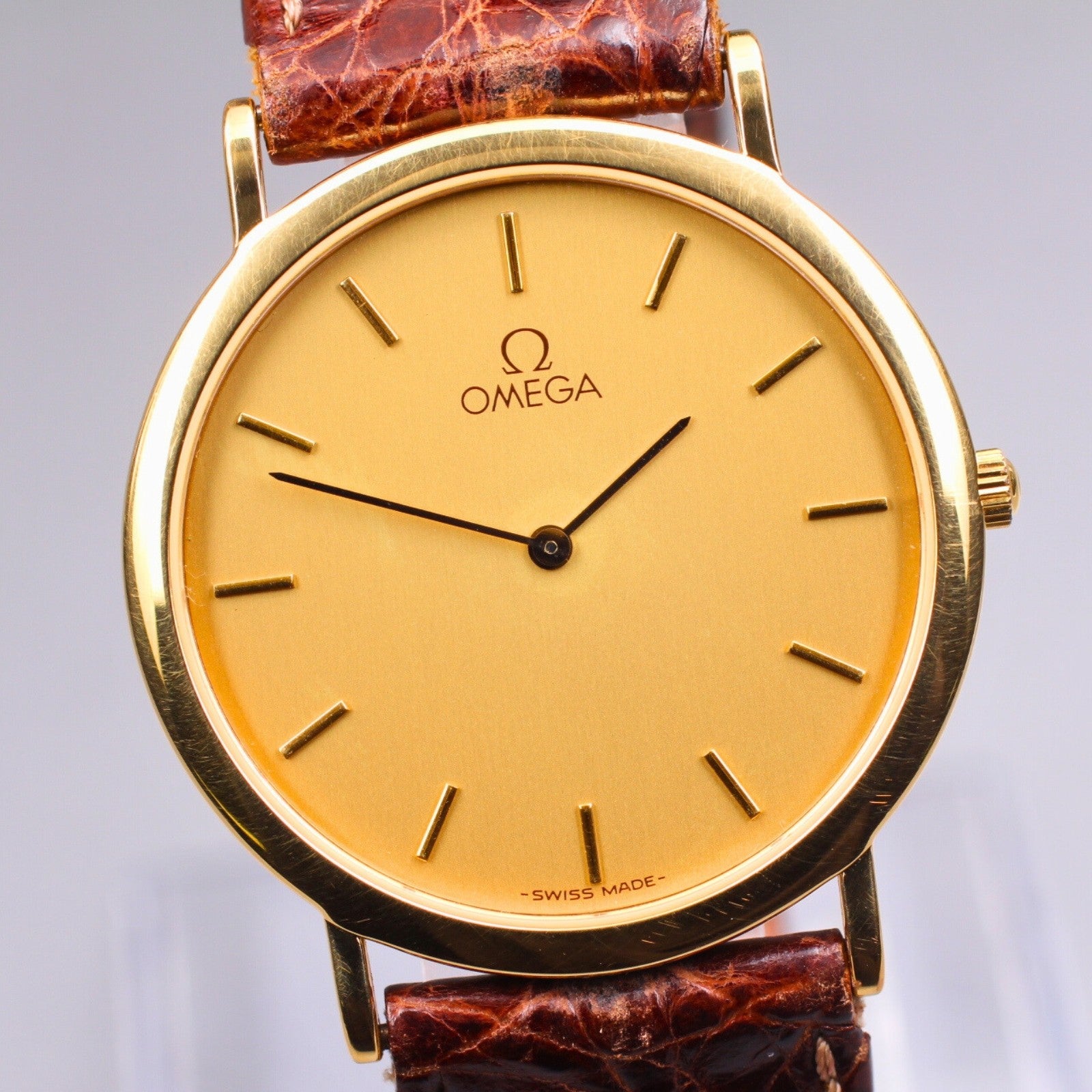 OMEGA DeVille 1378 195.0075.2 Gold Dial Quartz Men's Watch 32mm From JAPAN