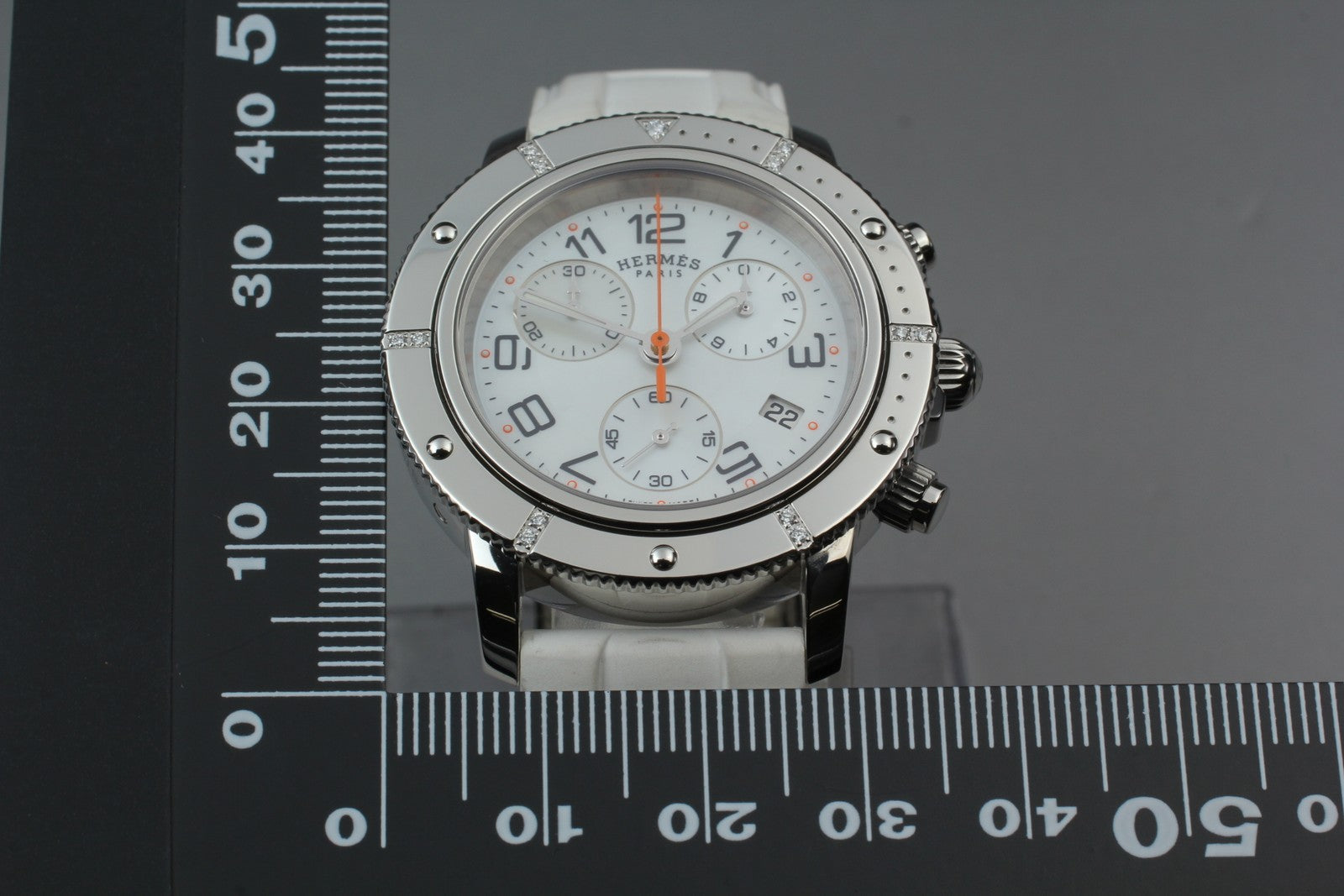 New Batt HERMES Clipper CP2.430 Quartz White Chronograph Men’s Watch 36mm JP Box