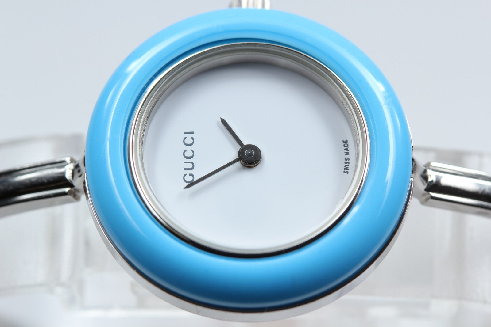 Vintage Gucci Change Bezel 11/12.2L Light Blue Bezel Silver Women's Quartz Watch