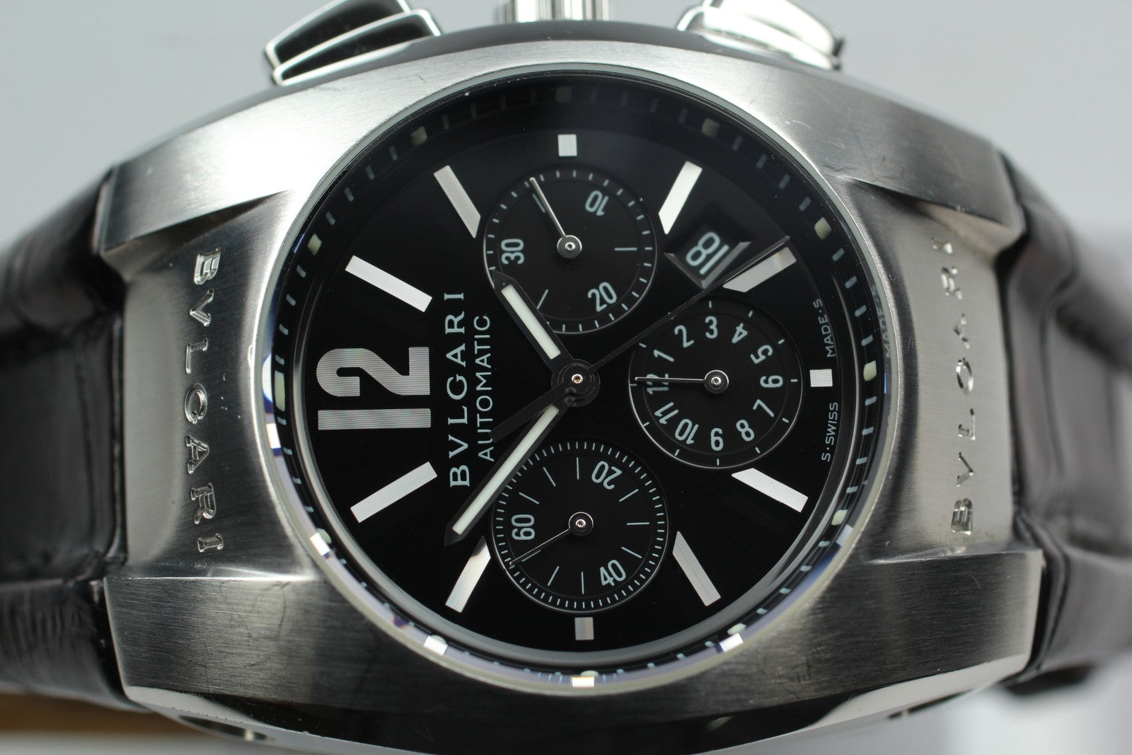 Exc+5*Box BVLGARI Elgon EG35SCH Black Dial Automatic Men's Watch 35mm From JAPAN