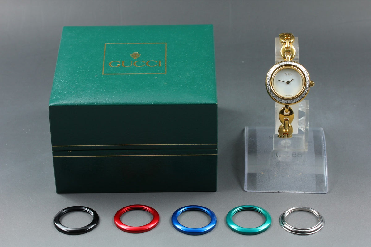 Vintage GUCCI Change Bezel 11/12.2 Quartz 6Color Women's Watch 25mm JAPAN Box