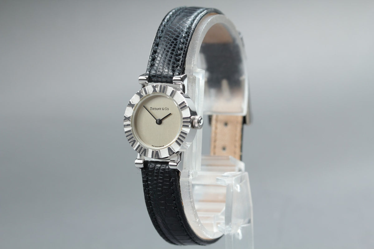 TIFFANY & Co. Atlas Mini S0640 Silver Dial Black 19mm Women's Quartz Watch