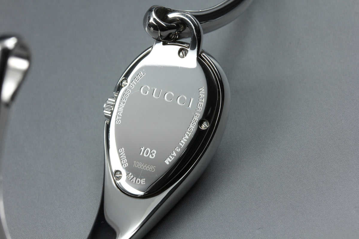 GUCCI 103 Champagne Floral Dial Silver Quartz 21 mm Bangle Women's Watch