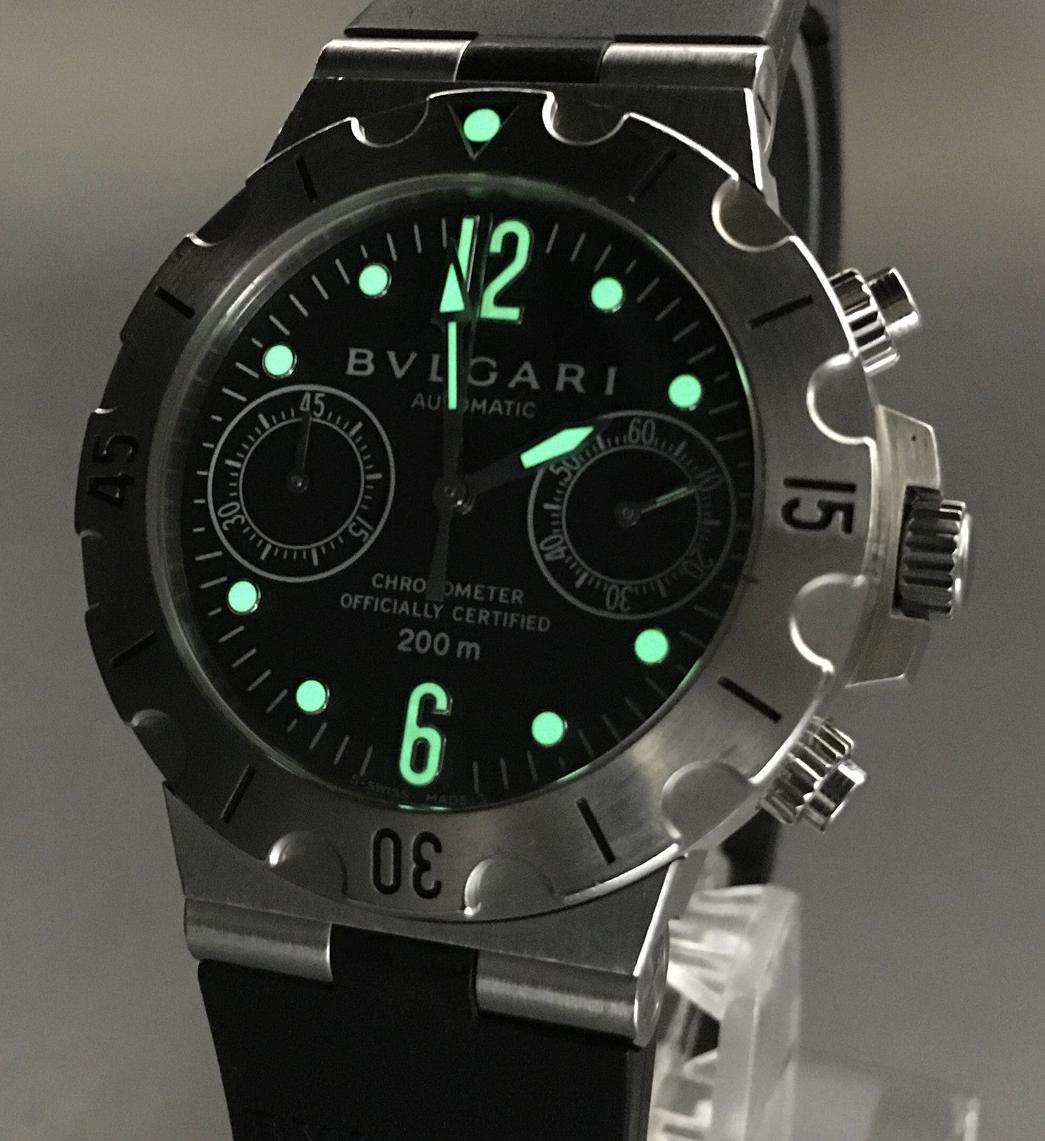 Exc+5* BVLGARI Diagono Scuba SCB38S Automatic Black Men's Watch 38mm From JAPAN