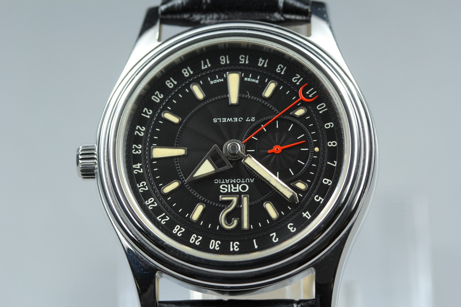 Vintage ORIS Pointer Date 7476 Automatic Black Date Men's Watch 37mm From JAPAN