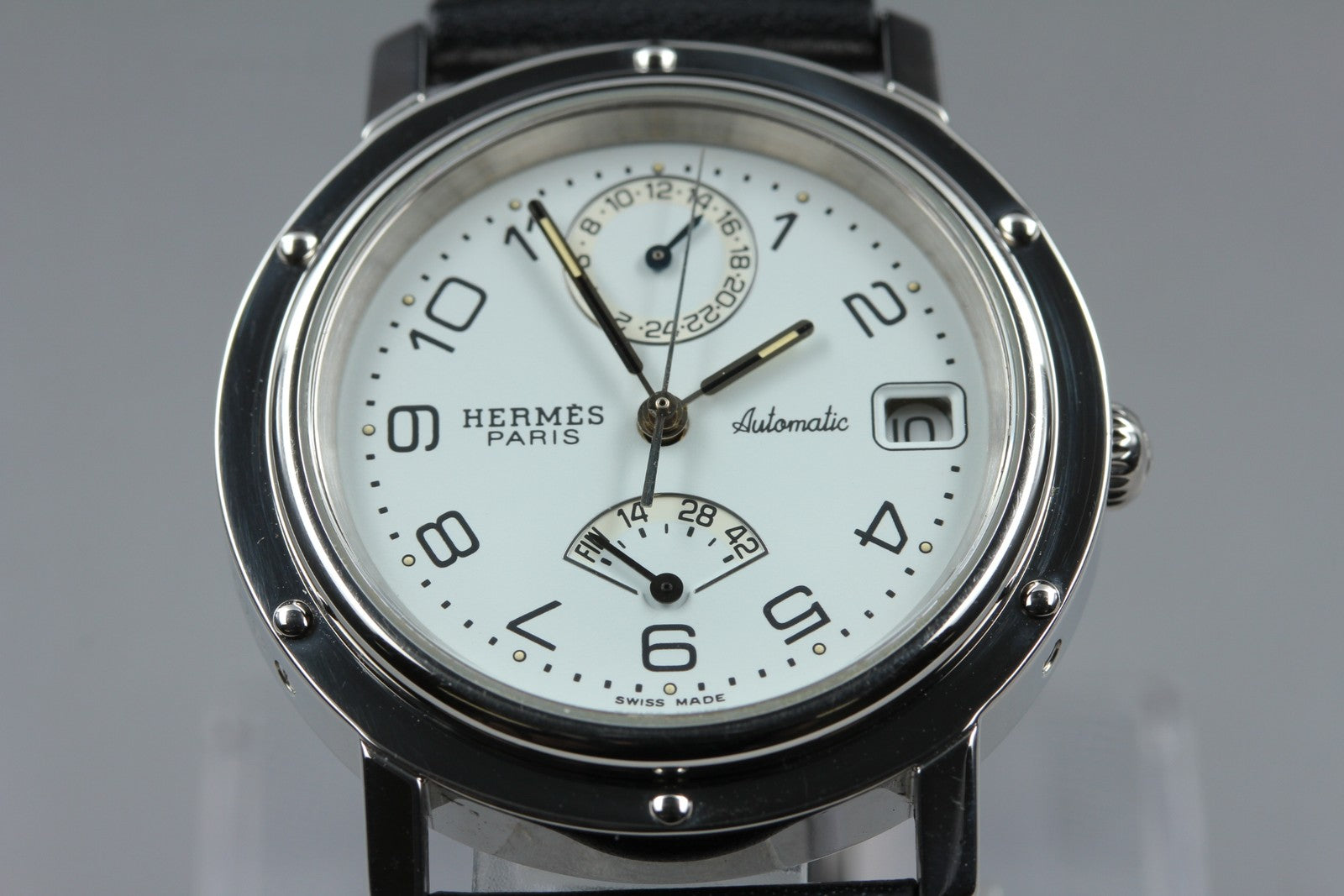 HERMES Clipper CL5.710 GMT Automatic White Dial Date Men's Watch 36mm JAPAN