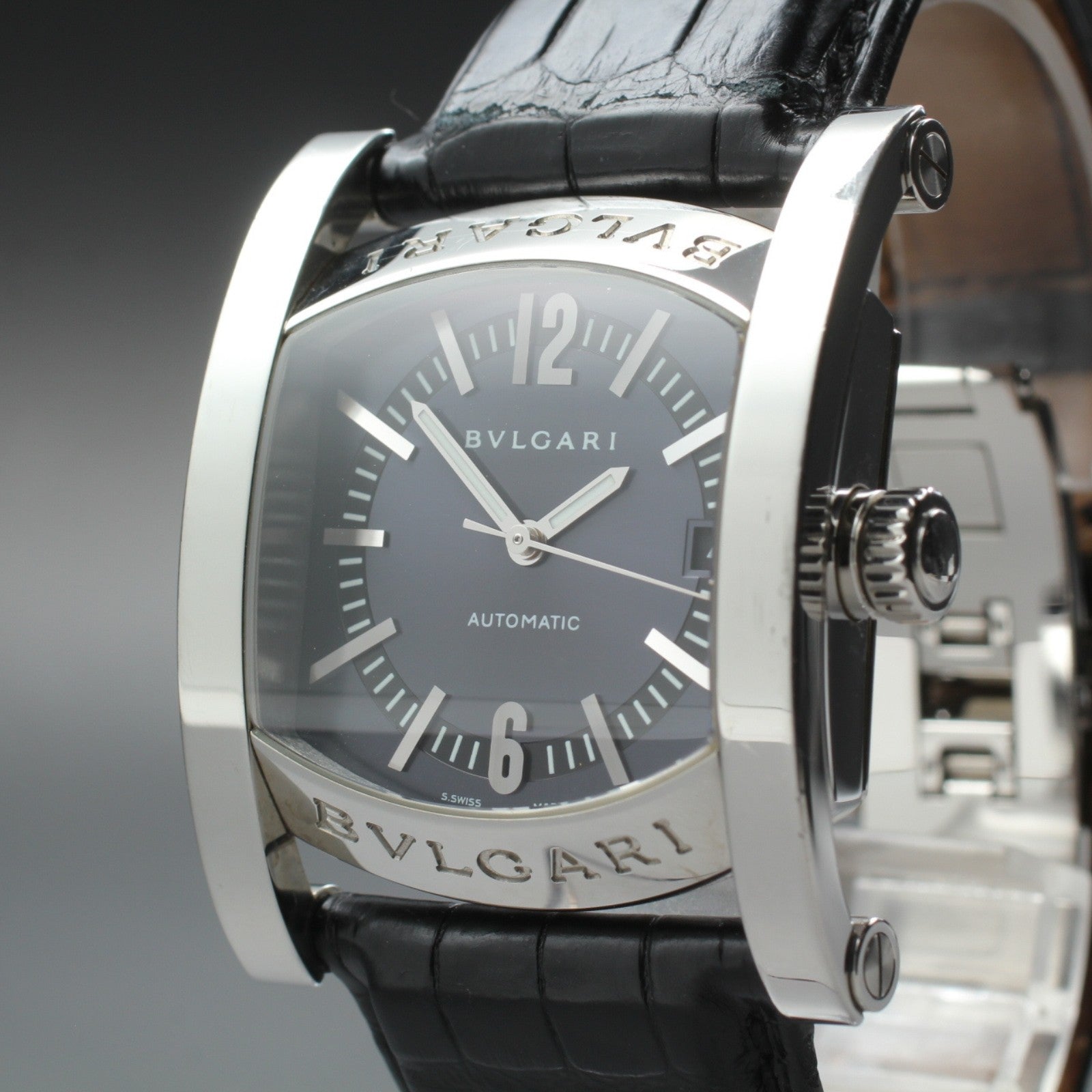 BVLGARI Assioma AA44S Black Dial Automatic Date Men's Watch 34mm From JAPAN Box
