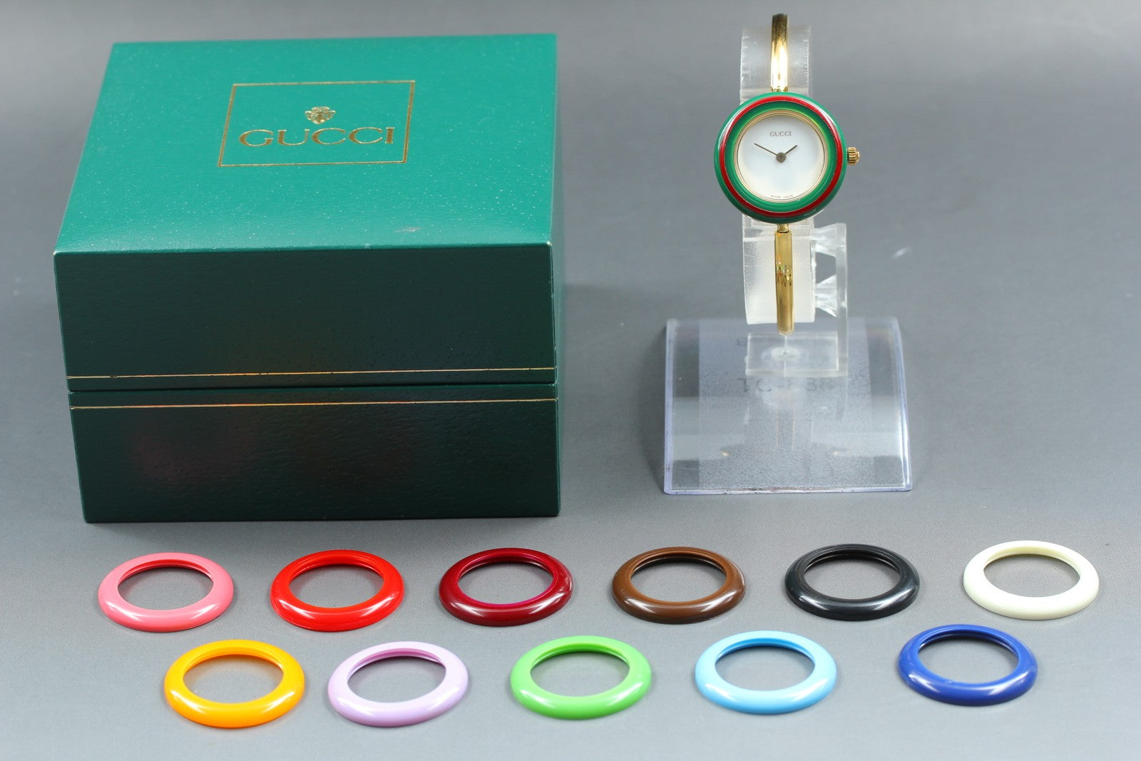 New Batt Vintage GUCCI Change Bezel 11/12.2 12Color Quartz Women's Watch JP Box