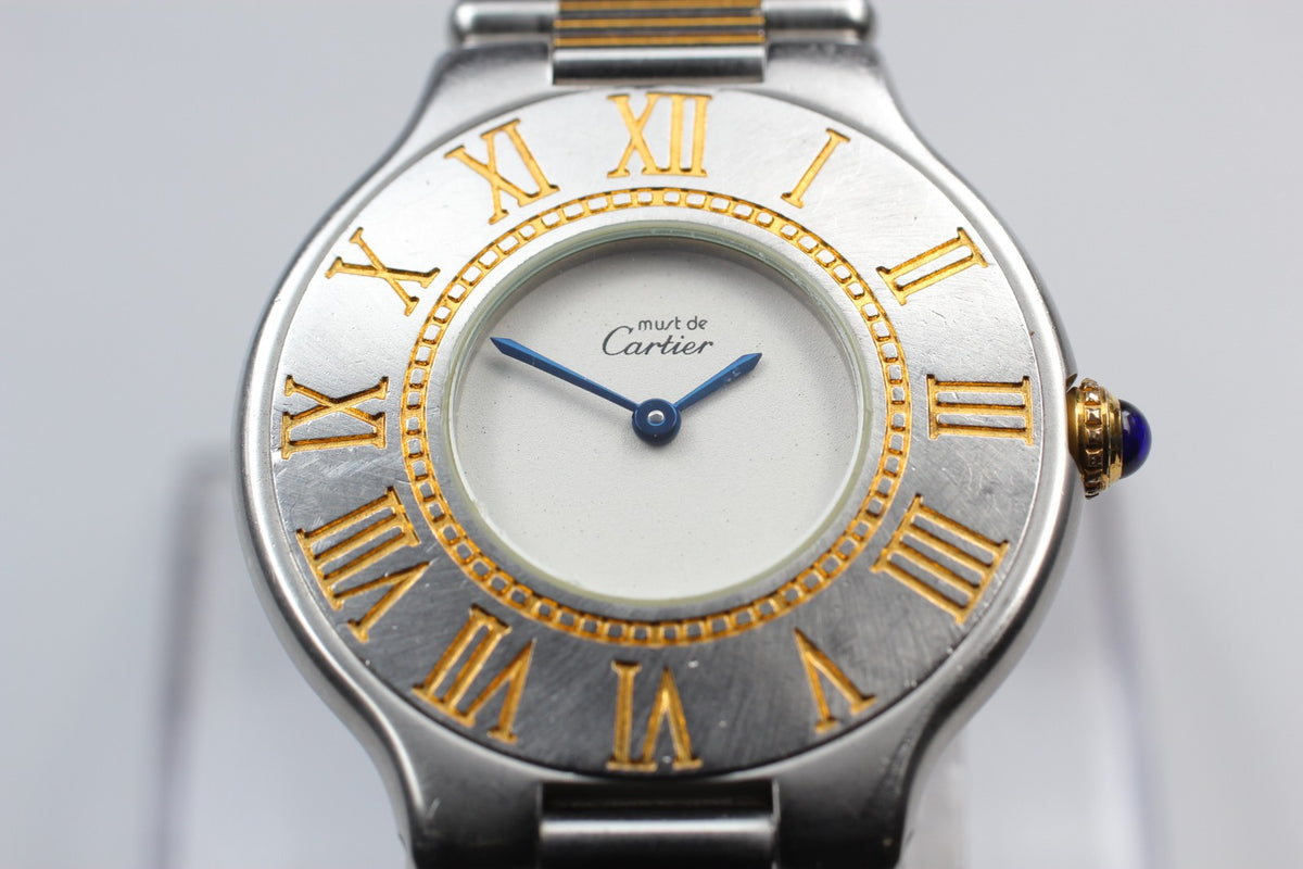 Vintage Cartier Must de Cartier 21 31mm Silver Gold Unisex Quartz Watch Pouch