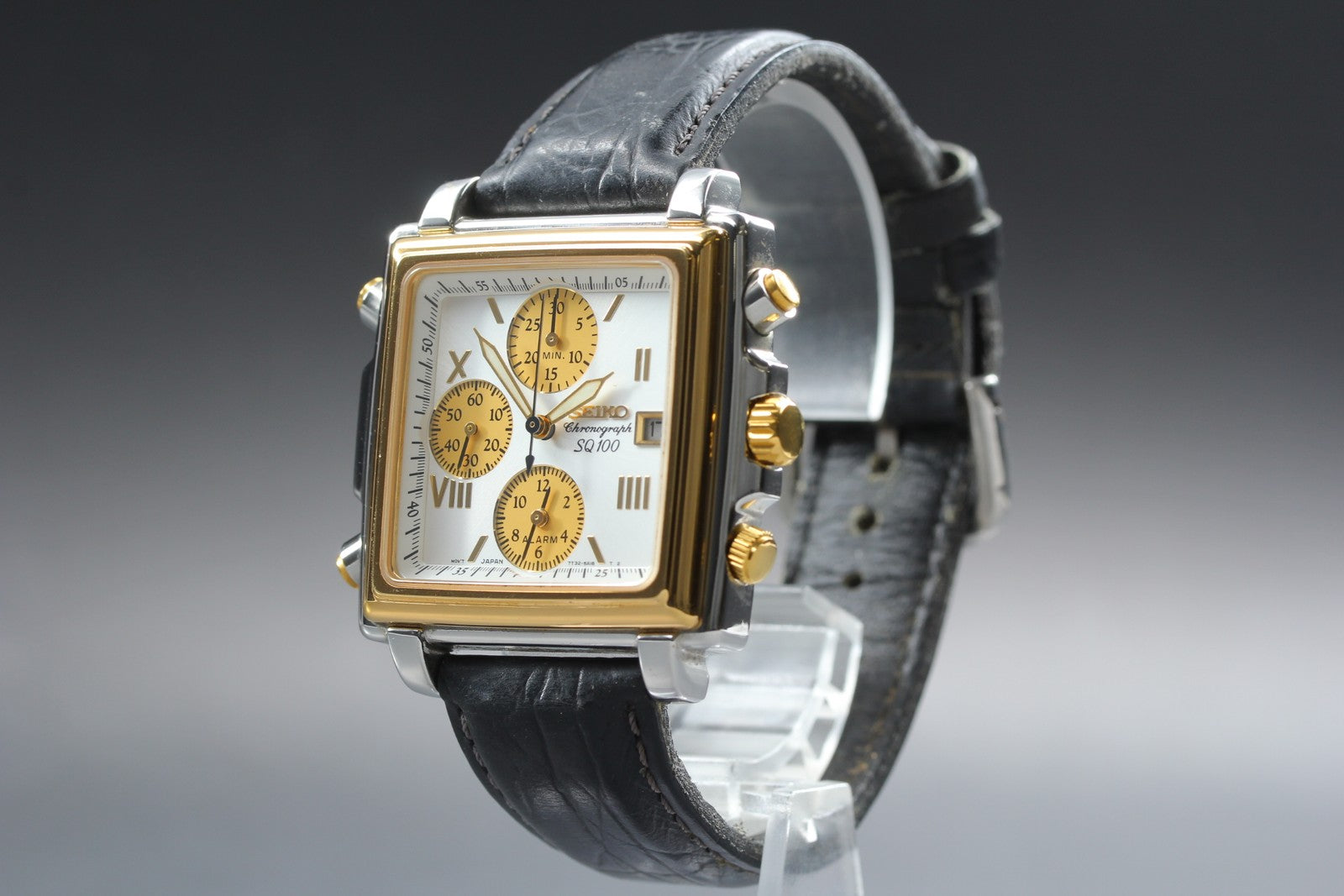 Vintage SEIKO SQ100 7T32-5A20 Monaco Chronograph Quartz Men's Watch 36mm JAPAN