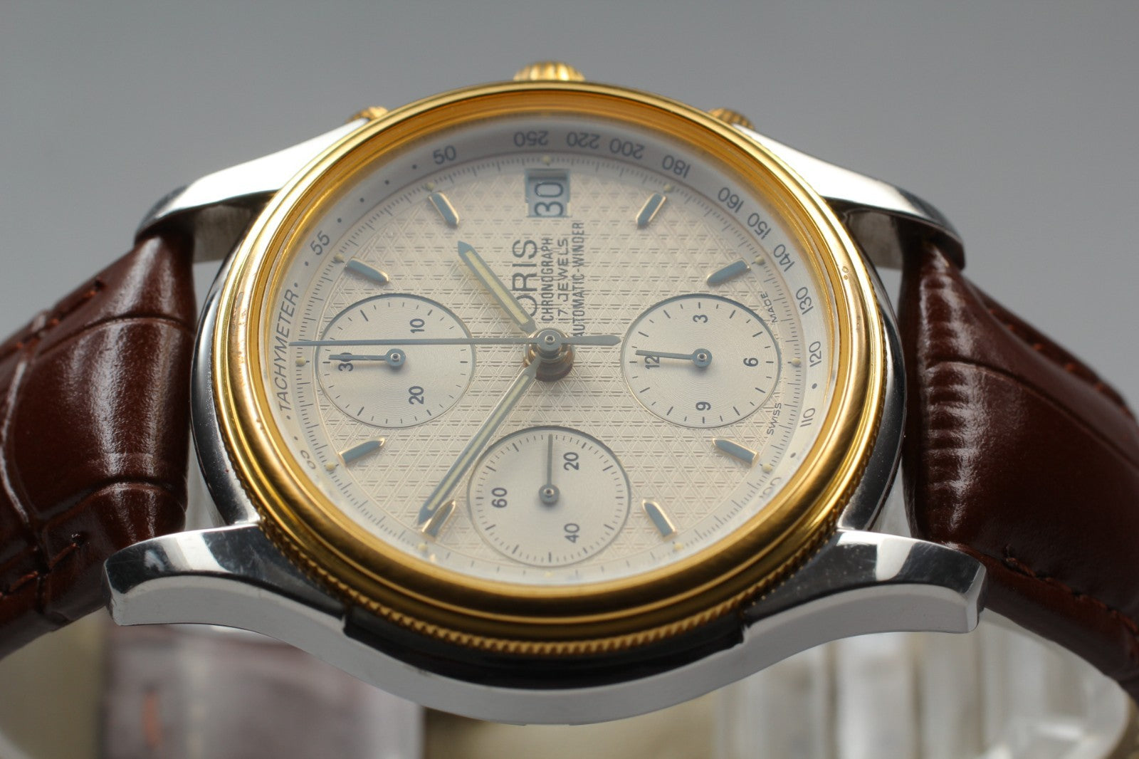 ORIS 7415 Chronograph Silver Dial Date Automatic Men's Watch 37mm JP Exc+5*Box