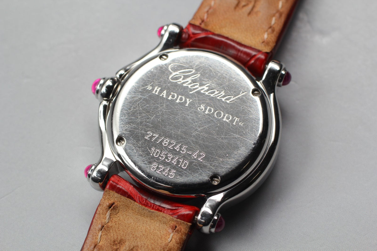EXC+5 Chopard Happy Sports 27/8245-42 Heart Diamond Red Silver Qz Women’s Watch