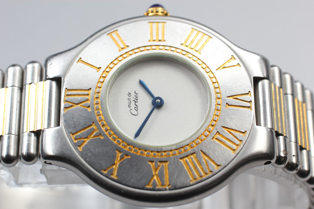 Vintage Cartier Must de Cartier 21 31mm Silver Gold Unisex Quartz Watch Pouch
