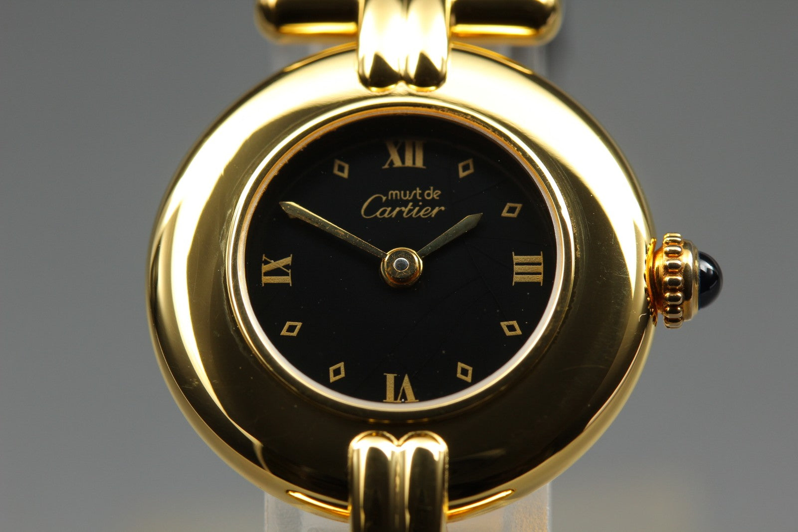 Vintage Cartier Must Colisee Vermeil 590002 Black Dial Gold Women's Quartz Watch