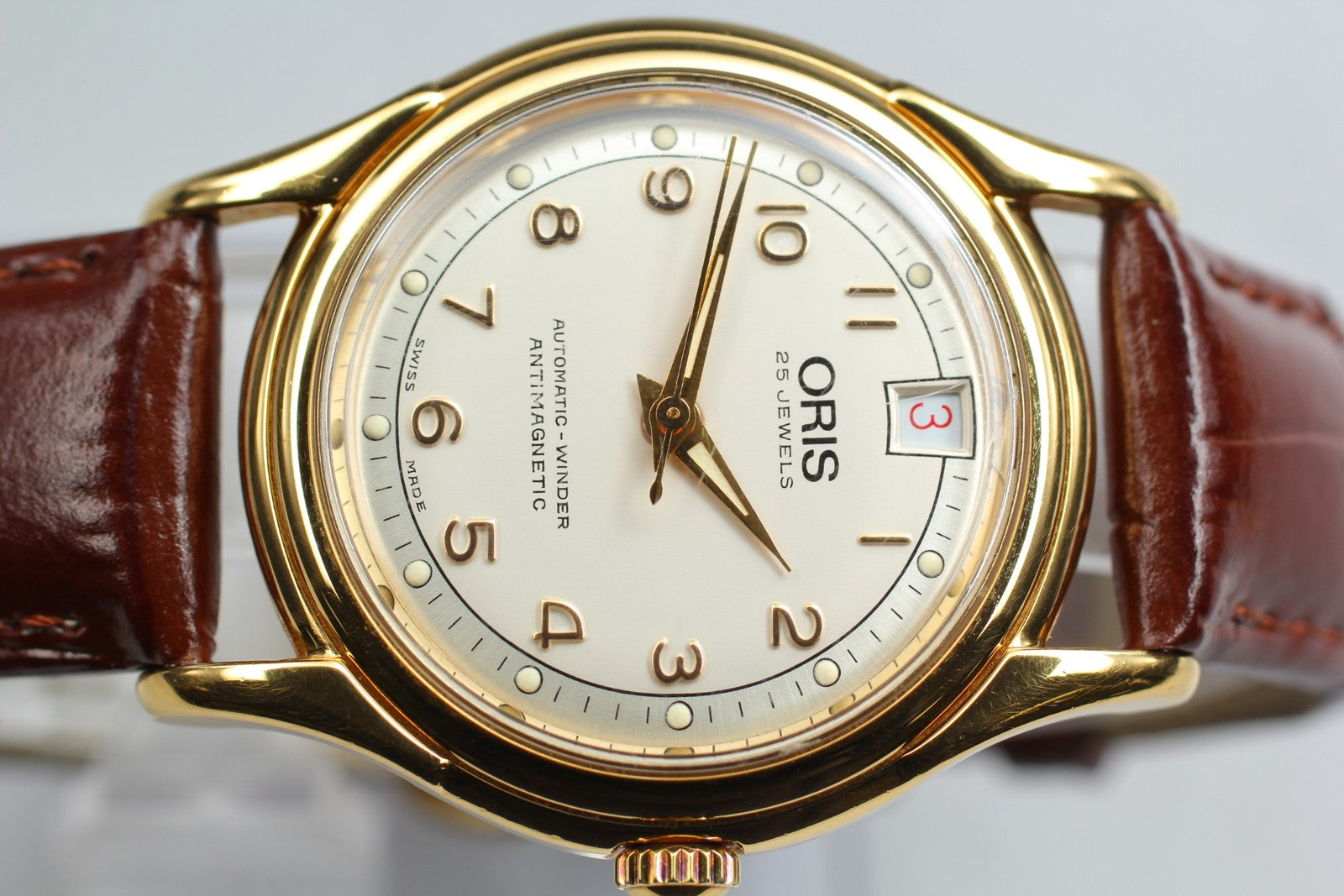 Vintage ORIS 7317 Automatic Date Gold Men's Watch 33mm JAPAN