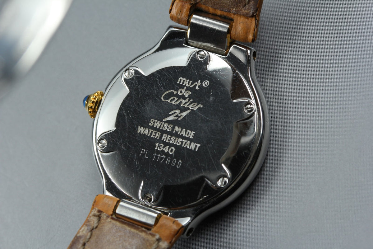 Vintage Cartier Must De 21 1340 Silver Quartz Women's Watch 27mm JAPAN Box