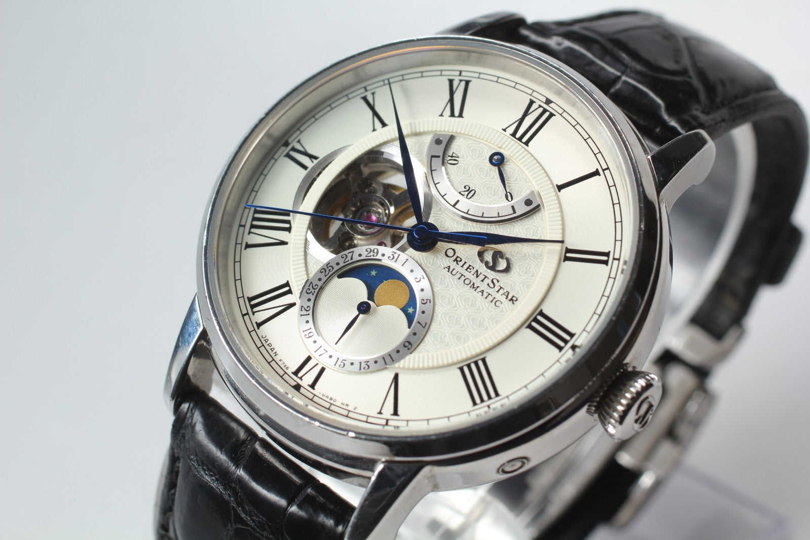 ORIENT STAR F7X6-UAA0 Moon Phase Automatic Silver Date Men's Watch 41mm Exc+5