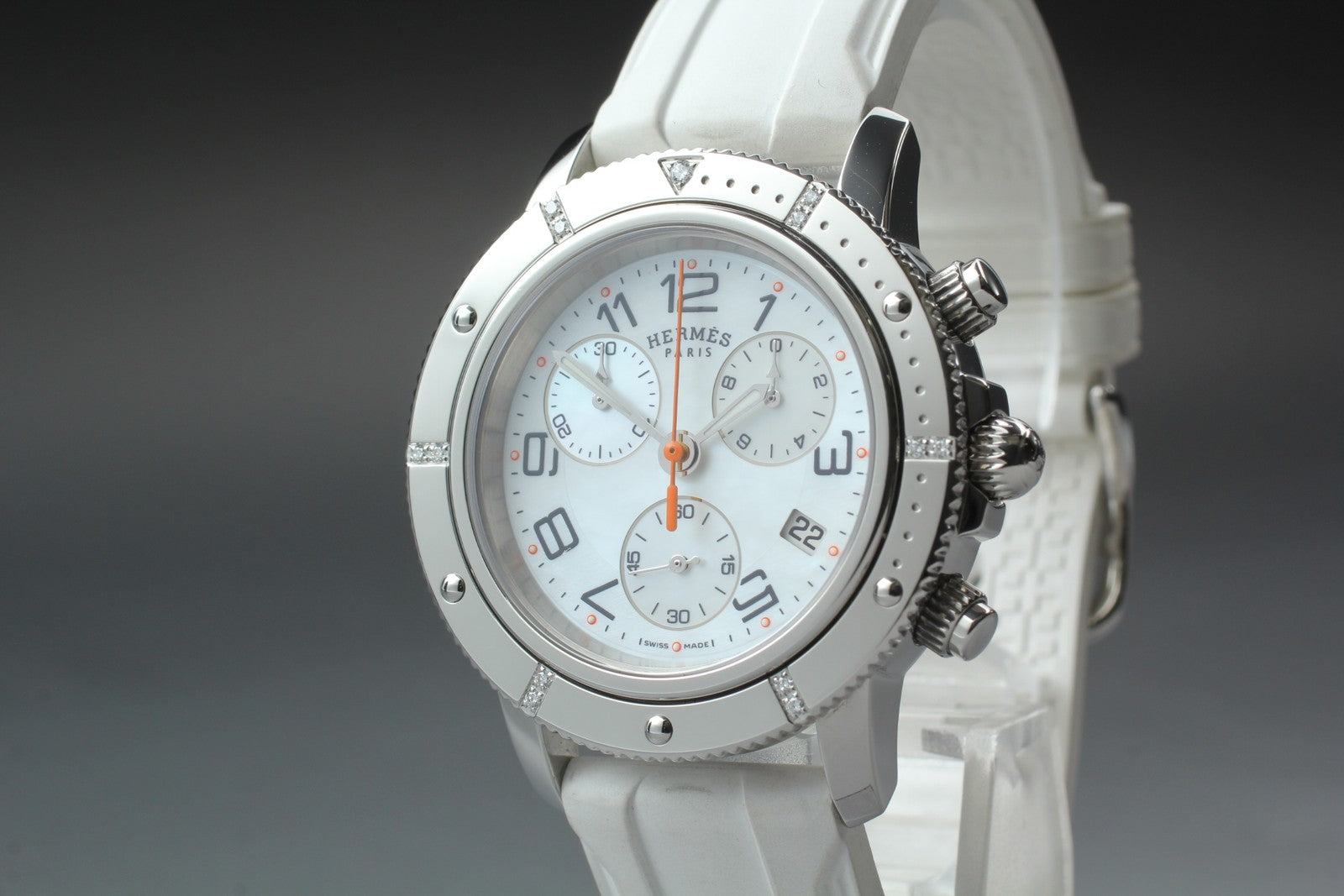 New Batt HERMES Clipper CP2.430 Quartz White Chronograph Men’s Watch 36mm JP Box