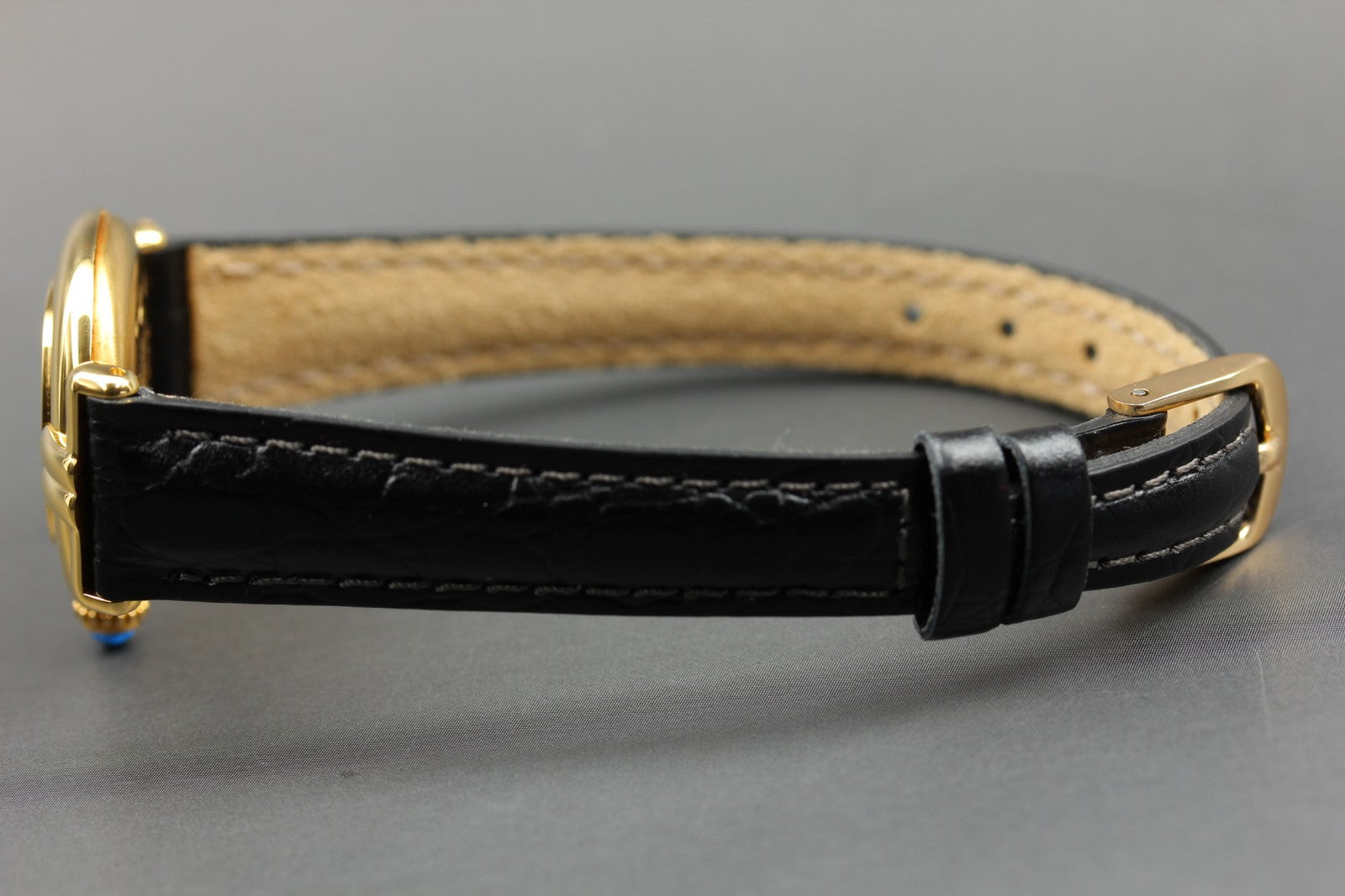 Vintage Cartier Must Colisee Vermeil 590002 Black Dial Gold Women's Quartz Watch