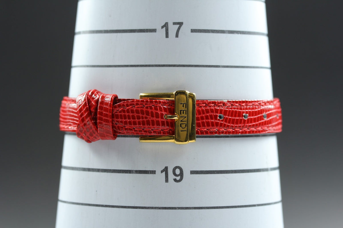 FENDI 640L Chameleon Red Leather Belt Gold 24mm Women's Quartz Watch Vintage
